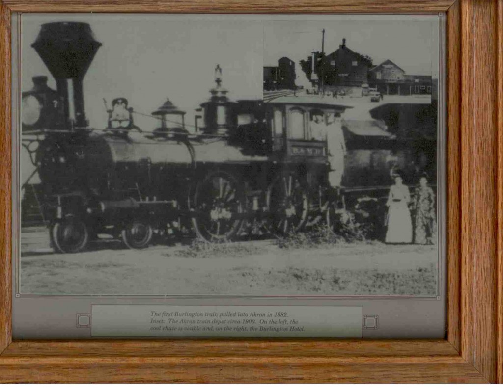 Steam locomotive in Akron in 1882
