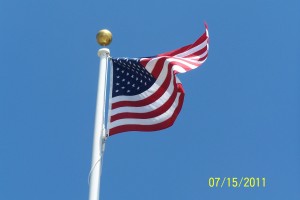 Close up of waving American flag