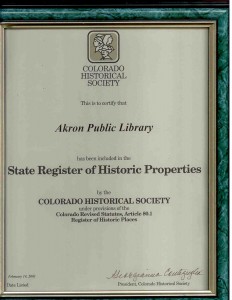 framed certificate of building's addition to state register of historic places